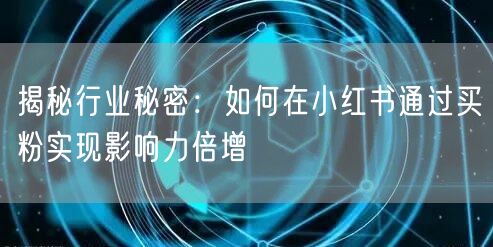 揭秘行业秘密：如何在小红书通过买粉实现影响力倍增