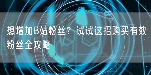 想增加B站粉丝？试试这招购买有效粉丝全攻略