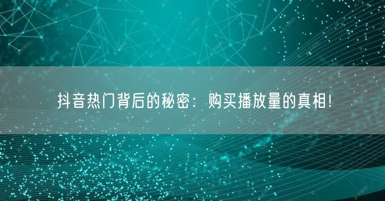 抖音热门背后的秘密：购买播放量的真相！