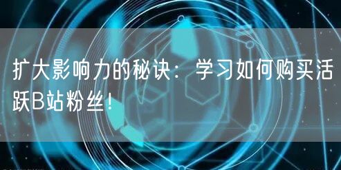 扩大影响力的秘诀：学习如何购买活跃B站粉丝！
