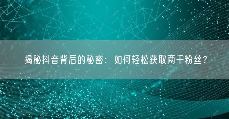 揭秘抖音背后的秘密：如何轻松获取两千粉丝？